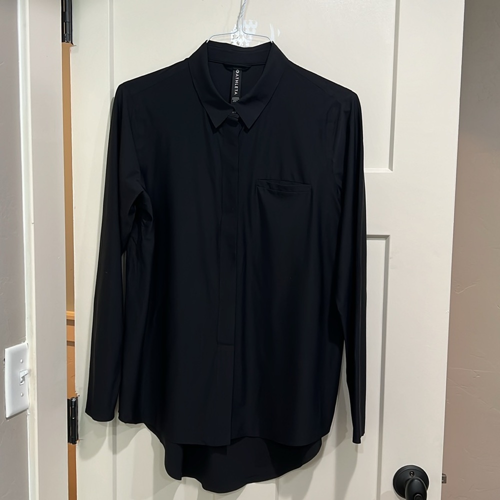 Athleta Urbanite UPF50 Black Long Sleeve Button Down Stretch Breathable Medium